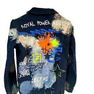 Demolition Street Wear Denim Jacket with Graphic Graffiti Print‎